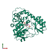 PDB entry 1gex coloured by chain, front view.