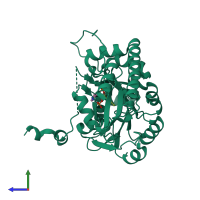 PDB entry 1gex coloured by chain, side view.