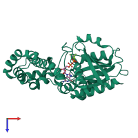 PDB entry 1gfi coloured by chain, top view.