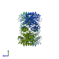 PDB entry 1gg1 coloured by chain, side view.