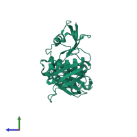 Monomeric assembly 1 of PDB entry 1gg3 coloured by chemically distinct molecules, side view.