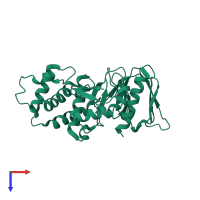 Monomeric assembly 1 of PDB entry 1gg3 coloured by chemically distinct molecules, top view.