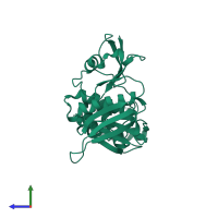 Monomeric assembly 2 of PDB entry 1gg3 coloured by chemically distinct molecules, side view.