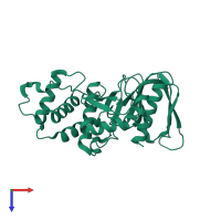 Monomeric assembly 2 of PDB entry 1gg3 coloured by chemically distinct molecules, top view.