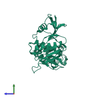 Monomeric assembly 3 of PDB entry 1gg3 coloured by chemically distinct molecules, side view.