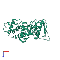 Monomeric assembly 3 of PDB entry 1gg3 coloured by chemically distinct molecules, top view.
