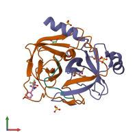 PDB entry 1gg6 coloured by chain, front view.