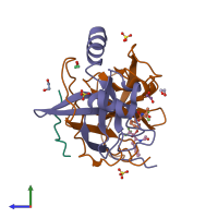 PDB entry 1gg6 coloured by chain, side view.