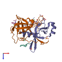 PDB entry 1gg6 coloured by chain, top view.