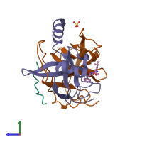PDB entry 1ggd coloured by chain, side view.