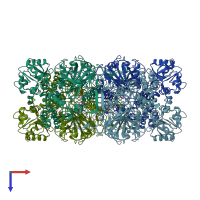 PDB entry 1gge coloured by chain, top view.