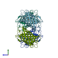 PDB entry 1ggx coloured by chain, side view.