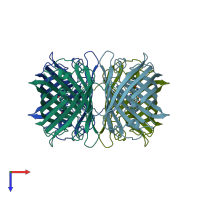 PDB entry 1ggx coloured by chain, top view.