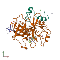 PDB entry 1ghy coloured by chain, front view.