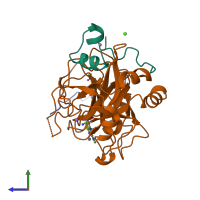 PDB entry 1ghy coloured by chain, side view.