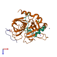 PDB entry 1ghy coloured by chain, top view.