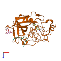 PDB entry 1gi9 coloured by chain, top view.