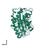 Monomeric assembly 1 of PDB entry 1gih coloured by chemically distinct molecules, side view.