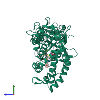 PDB entry 1gjm coloured by chain, side view.