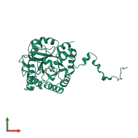 PDB entry 1gjp coloured by chain, front view.