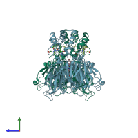 PDB entry 1gjq coloured by chain, side view.