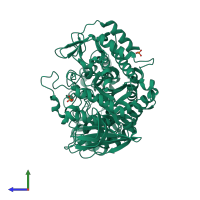 PDB entry 1gju coloured by chain, side view.