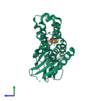 PDB entry 1gjv coloured by chain, side view.