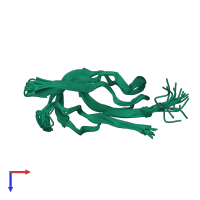 PDB entry 1gjx coloured by chain, ensemble of 18 models, top view.