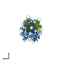 PDB entry 1gjy coloured by chain, side view.