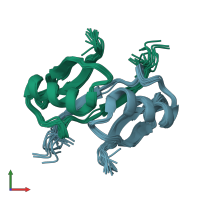 PDB entry 1gjz coloured by chain, ensemble of 16 models, front view.