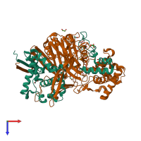 PDB entry 1gk9 coloured by chain, top view.