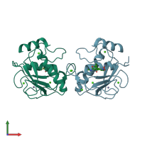 PDB entry 1gkc coloured by chain, front view.