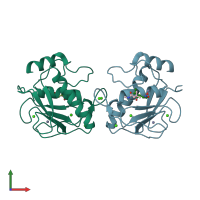 PDB entry 1gkd coloured by chain, front view.