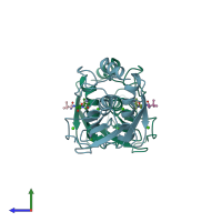 PDB entry 1gkd coloured by chain, side view.