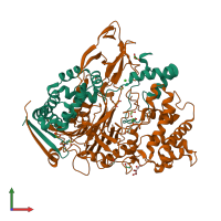 PDB entry 1gkf coloured by chain, front view.