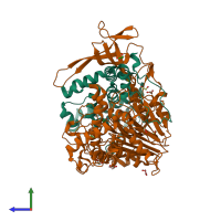 PDB entry 1gkf coloured by chain, side view.