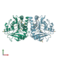 PDB entry 1gkk coloured by chain, front view.