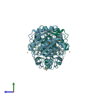 PDB entry 1gkk coloured by chain, side view.