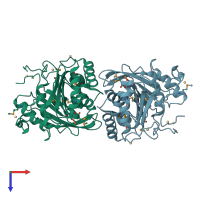 PDB entry 1gkk coloured by chain, top view.