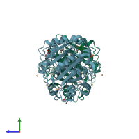 PDB entry 1gkl coloured by chain, side view.