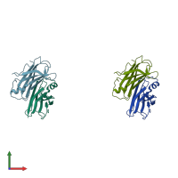 PDB entry 1gko coloured by chain, front view.