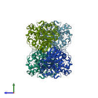 PDB entry 1gkr coloured by chain, side view.