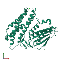 PDB entry 1gkx coloured by chain, front view.