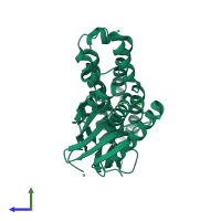 PDB entry 1gkx coloured by chain, side view.