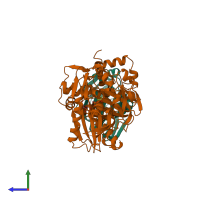 PDB entry 1glc coloured by chain, side view.