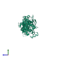 PDB entry 1gln coloured by chain, side view.