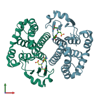 PDB entry 1glp coloured by chain, front view.