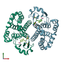PDB entry 1glq coloured by chain, front view.