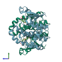 PDB entry 1glq coloured by chain, side view.