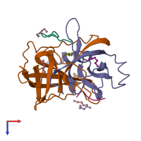 PDB entry 1gmd coloured by chain, top view.